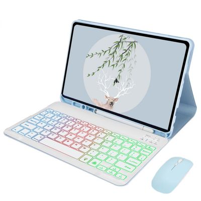Rainbow Backlit Keyboard for Samsung Galaxy Tab A9+ A9 Plus 11 inch SM-X210 SM-X216 SM-X218,Case with Keyboard and Mouse,Pencil Slot Holder Cover,Stand Keyboard Case (Sky Blue)