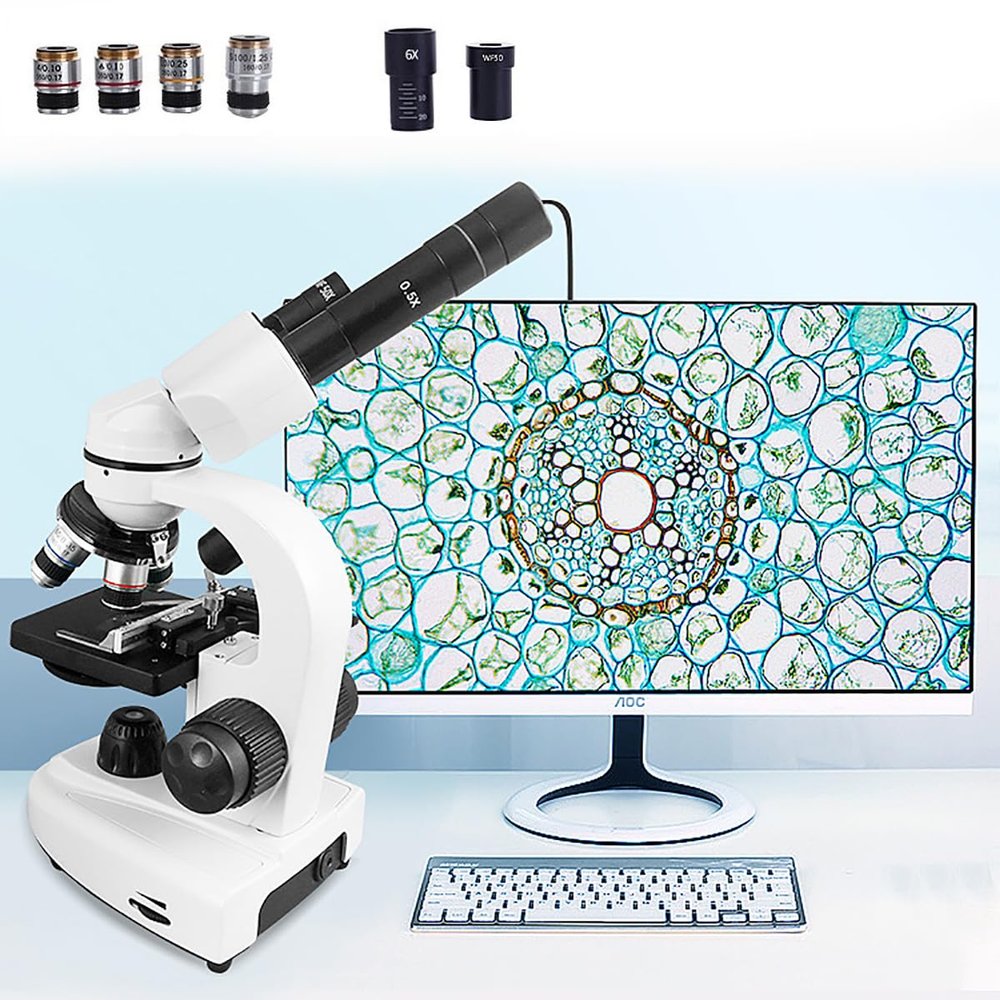 DESHVA Binocular Microscope Profesional, Laboratory Equipment, 30000x,4*Objective/4*Eyepiece, with Display, Vernier Caliper, Research Set, for Teaching and Research-18000