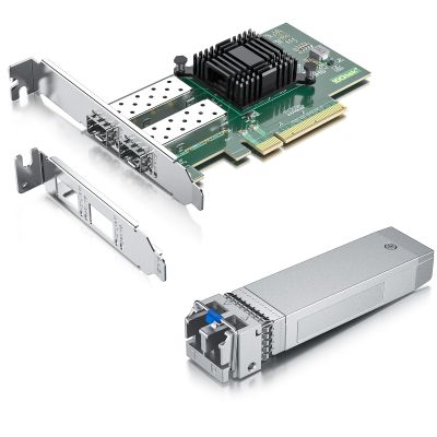 1 Pack of 10GBase-LR SFP+ Transceiver,Compatible with Intel E10GSFPLR and 1 Pack of 10Gb PCI-E NIC Network Card, Dual SFP+ Port