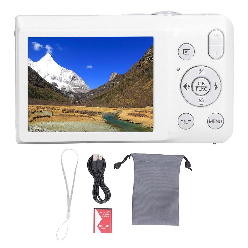 MUNEFE Diital Camera, 68MP 8K HD Diital Camera, 2.7in Screen 16X Zoom Compact Diital Camera for Travel Photoraphy(White)