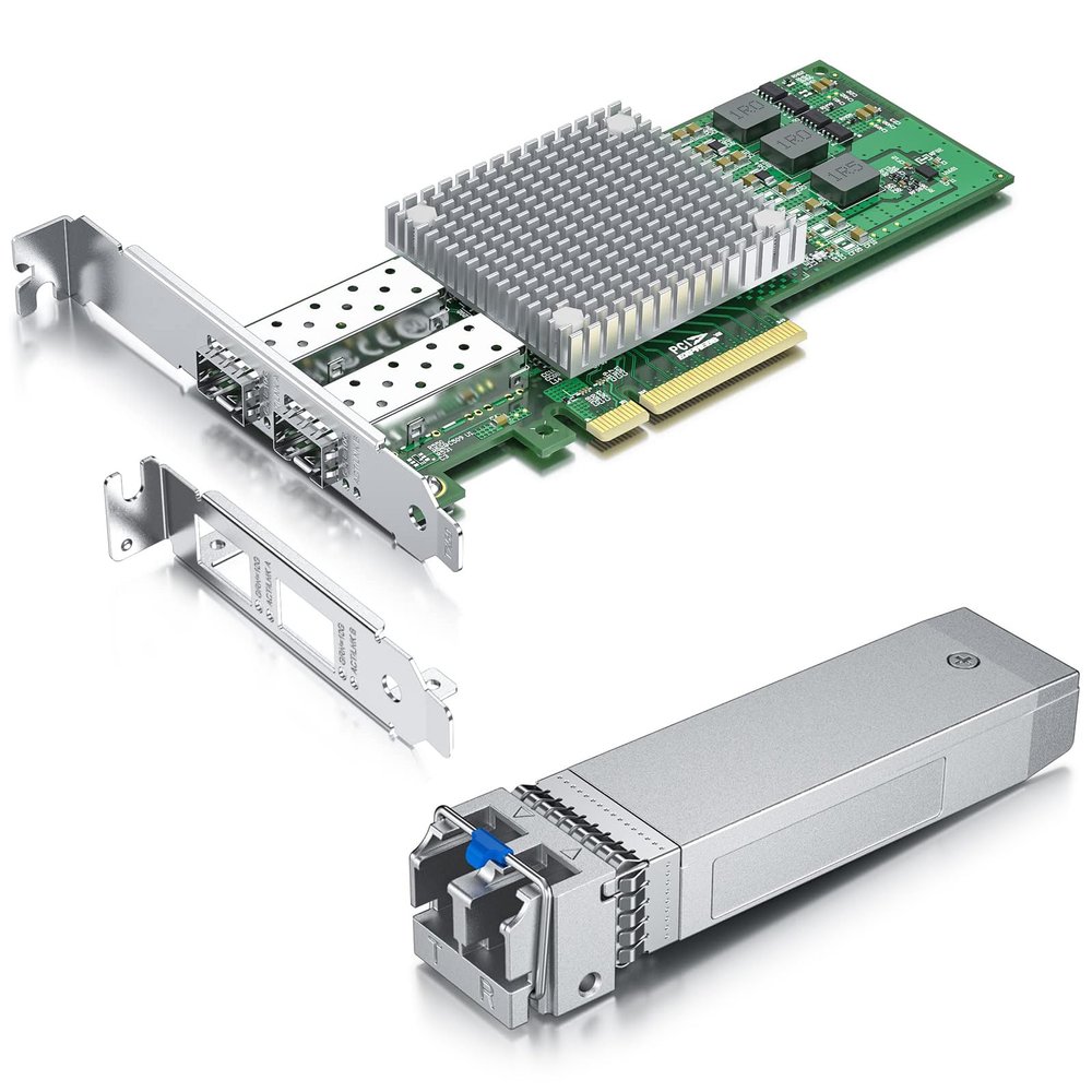 1 Pack of 10GBase-LR SFP+ Transceiver,Compatible with Intel E10GSFPLR and 1 Pack of 10Gb PCI-E NIC Network Card