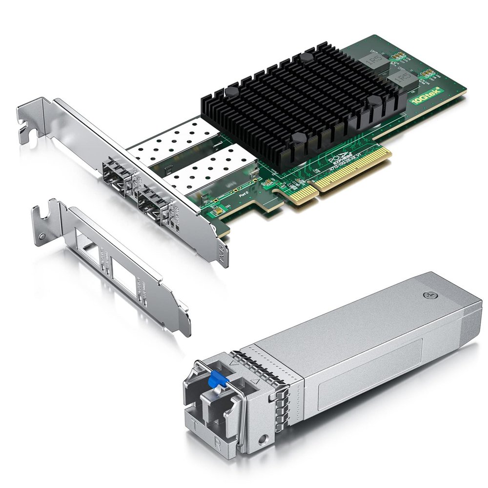 1 Pack of 10GBase-LR SFP+ Transceiver,Compatible with Intel E10GSFPLR and 1 Pack of 10Gb PCI-E NIC Network Card, Dual SFP+ Port