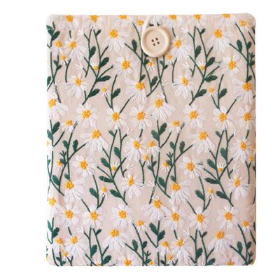 Embroidered Fabric Sleeve for iPad 9.7/10.2/10.5/10.9, Nook Glowlight Plus, Mass Market Paperback Books Padded Protective Cover, Handcrafted Character - White & Beige Daisy