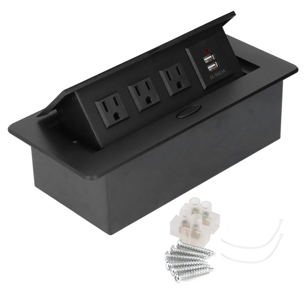 Modern Power Socket with USB Charging Ports, Aluminum Alloy Desk Outlet for Home Office, Slow Opening, Ideal Replacement