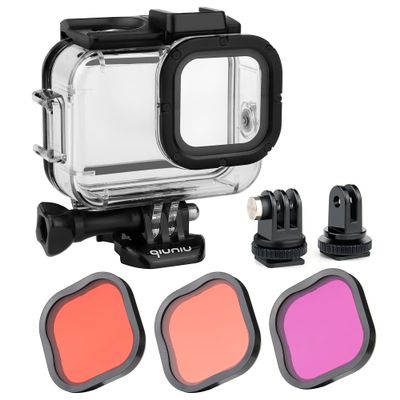Protective Waterproof Dive Housing Case with Color-Correcting Filters (Red, Light Red, and Magenta) for GoPro Hero 9/10/11/12 /13 Black Cameras No Lens Removal Needed for Underwater Photography