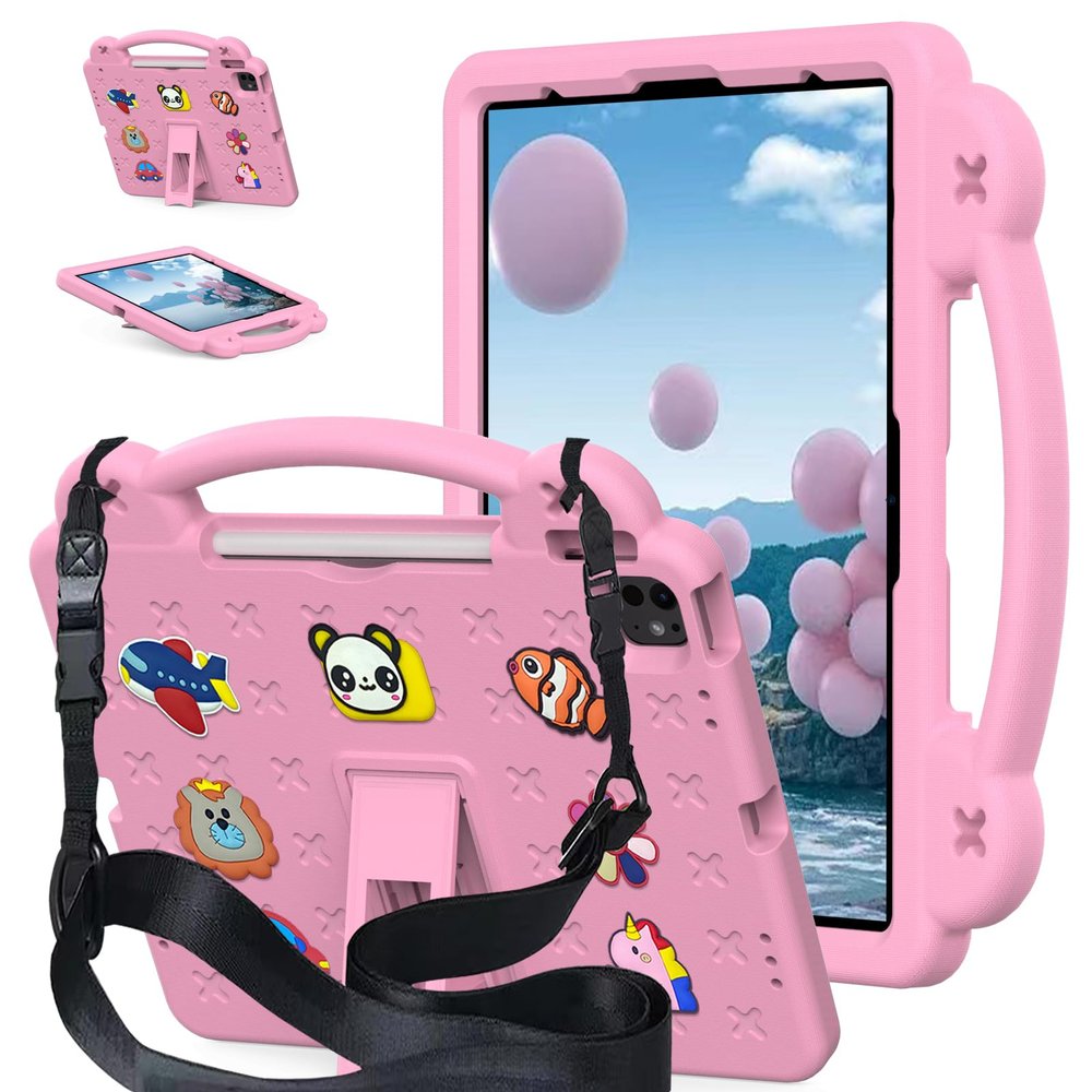 AKABEILA Compatible with Samsung Galaxy Tab A9 8.7 X115N(2023) Tablet Case, Kids Friendly Universal Lightweight Shockproof Protective Case with Shoulder Strap & Stand Handle & Pen Tray Pink