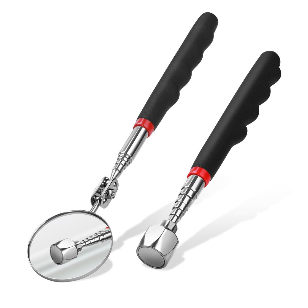 Telescoping Magnetic Pickup Tool Set Pull Force 22 lb, Extendable Magnet Pick-Up Tools, Telescopic Magnet Stick, Round 360 Swivel Adjustable Inspection Mirror, Birthday Gifts for Men, Dad, 2 Pack