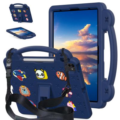AKABEILA Compatible with Samsung Galaxy Tab S7 FE 12.4(2021)/Tab S7 Plus(2020)/Tab S8 Plus(2022) 12.4/Tab S9 Plus(2023) 12.4 Tablet Case, Kids Case with Shoulder Strap & Pen Tray Navy Blue