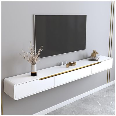 PetterShop Wall Mounted TV Cabinet,Floating TV Stand, Entertainment Media Console, Floating Shelves with Door, for Storage Hutch Under TV (Color : White, Size : 120cm)