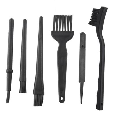 Pasuihcay 6 in 1 Plastic Small Portable Handle Nylon Anti Static Brushes Cleaning Keyboard Brush Kit, Black (Zip Bag)