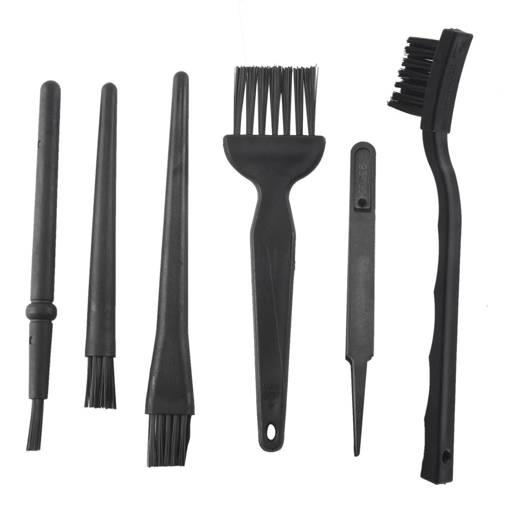 Pasuihcay 6 in 1 Plastic Small Portable Handle Nylon Anti Static Brushes Cleaning Keyboard Brush Kit, Black (Zip Bag)