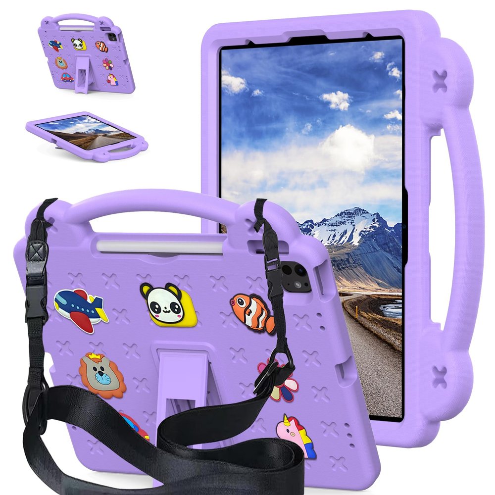 AKABEILA Compatible with Huawei MediaPad T5 10.1/Lenovo Tab M10/Lenovo Tab P10 Tablet Case, Kids Lightweight Shockproof Protective Case with Shoulder Strap & Stand Handle - Light Purple