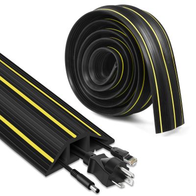 Floor Cord Cover, 10ft Cord Covers for Wires on Floor, Extension Outdoor Cable Cover Protector, Heavy Duty PVC Duct, 3 Channels Cord Hider Floor Cable Management, Black