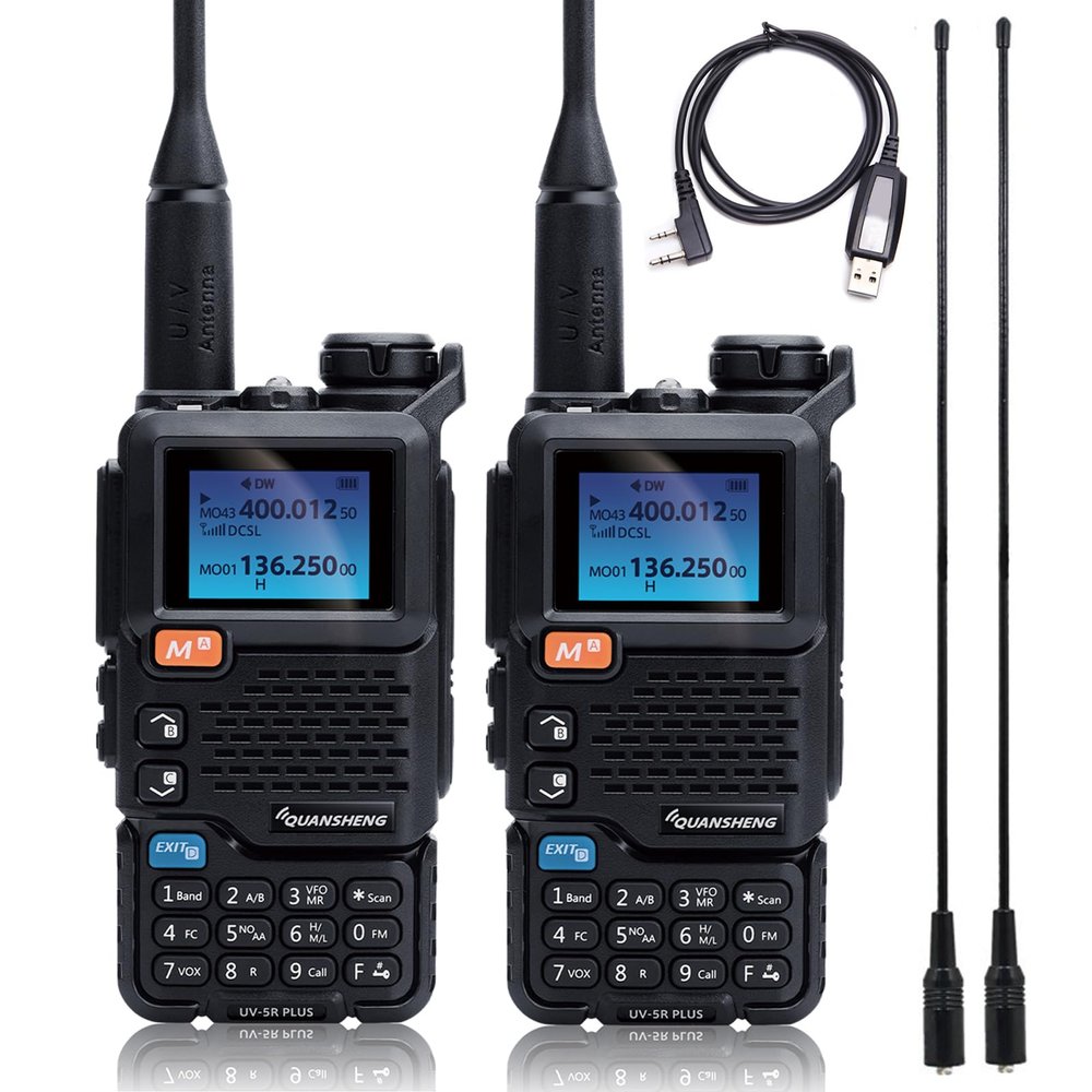 QUANSHENG UV-5R Plus Ham Radio Long Range Walkie Talkies, 2 Pack, Black