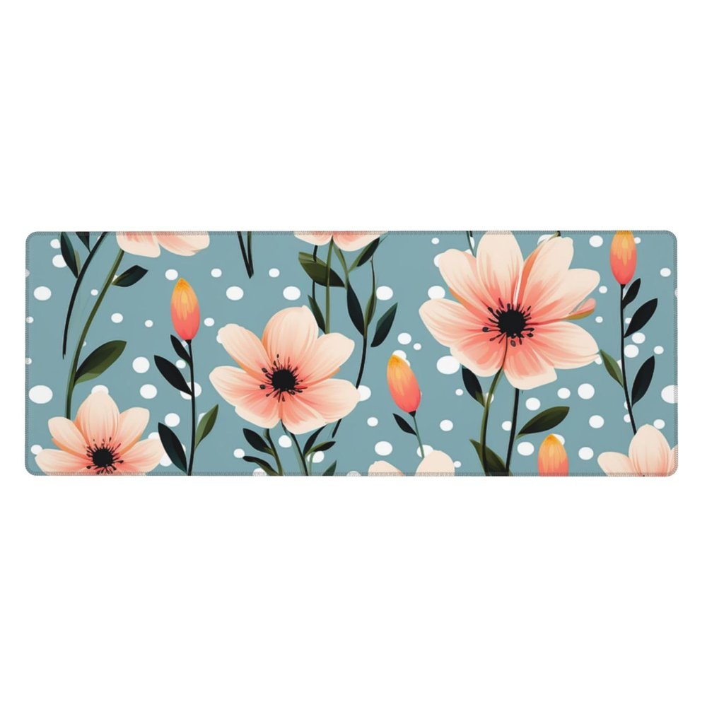 NONHAI Large Gaming Mousepad with Non-Slip Rubber Base Extended Laptop Desk Pad 31.5x11.8inch Long Computer Keyboard MouseMat Polka Dots Flowers Mousepad for Home Office Work
