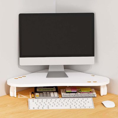 Corner Monitor Stand 78cm Long Triangular Corner Monitor Organizers Riser with Pen Holder, Office Storage Rack for Display/Notebook/Led Tv, Universal Screen Stand (Color : White)