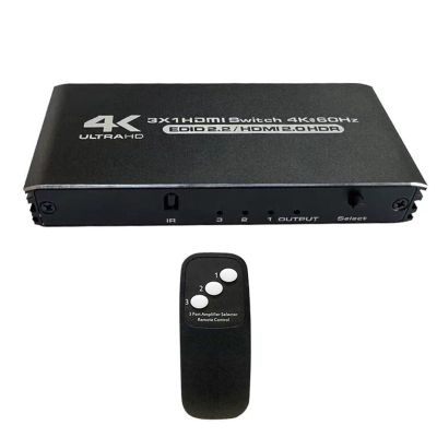 HD Switcher Box with Remote Control, 3 Port 4K HD2.0 Switcher for Gaming Consoles, DVD Player