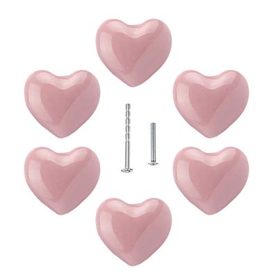 Kitchen Cabient Knobs,Furniture Drawer Handle,6pcs Heart Shape Knobs Ceramic Knob Pull Cute Sweet Handles for Kids Children's Drawer Cabinet Door Cupboard Bedroom Home DIY Lovely Heart with 2 Kinds Sc
