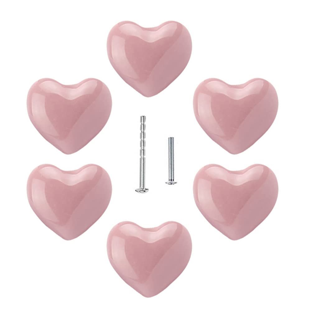 Kitchen Cabient Knobs,Furniture Drawer Handle,6pcs Heart Shape Knobs Ceramic Knob Pull Cute Sweet Handles for Kids Children's Drawer Cabinet Door Cupboard Bedroom Home DIY Lovely Heart with 2 Kinds Sc
