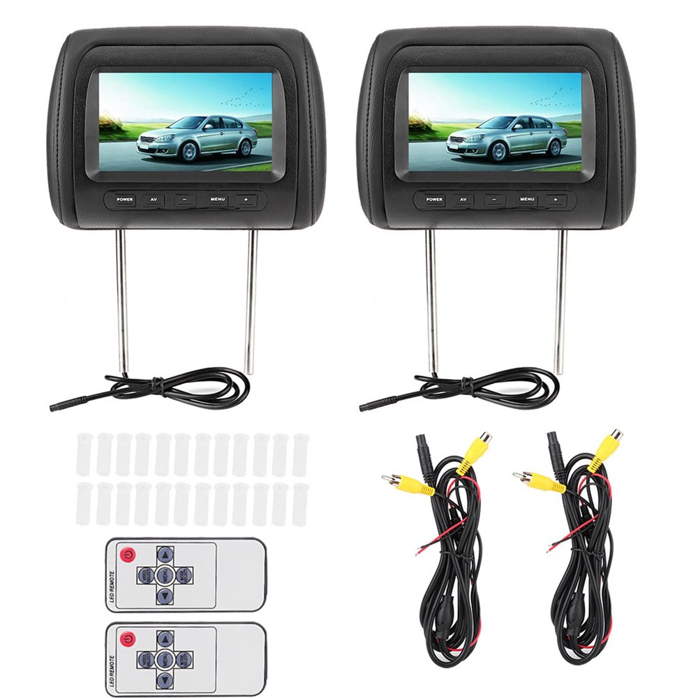 2pcs Dual Portable DVD Player, 7in Wireless Control Adjustable Headrest LCD Video Monitor MP5 Display Black for Car DVD Player Entertainment