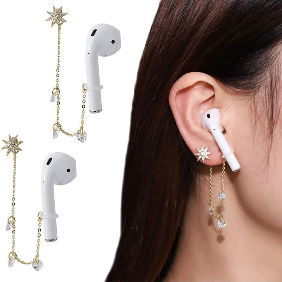 18k Gold Earrings for Airpod Anti Lost Earring Strap for Airpods Anti Lost Strap for Airpods Pro, Wireless Earhooks Earbuds Earphone Holder Connector, Compatible with Airpods 1 2 3 pro