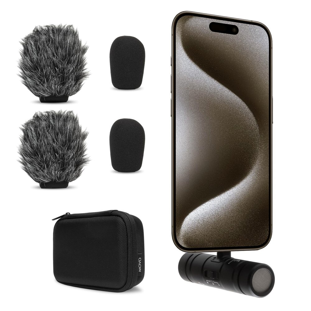 Movo DoubleMic-UC Dual Capsule USB C Microphone for iPhone 15/16 - Two-Sided Cardioid Condenser Mic for Video Recording