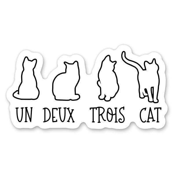 Un Deux Trois Cat Stickers - 2 Pack - Waterproof Vinyl for Car, Phone, Water Bottle, Laptop - Funny Cat Lover Decals (2-Pack)