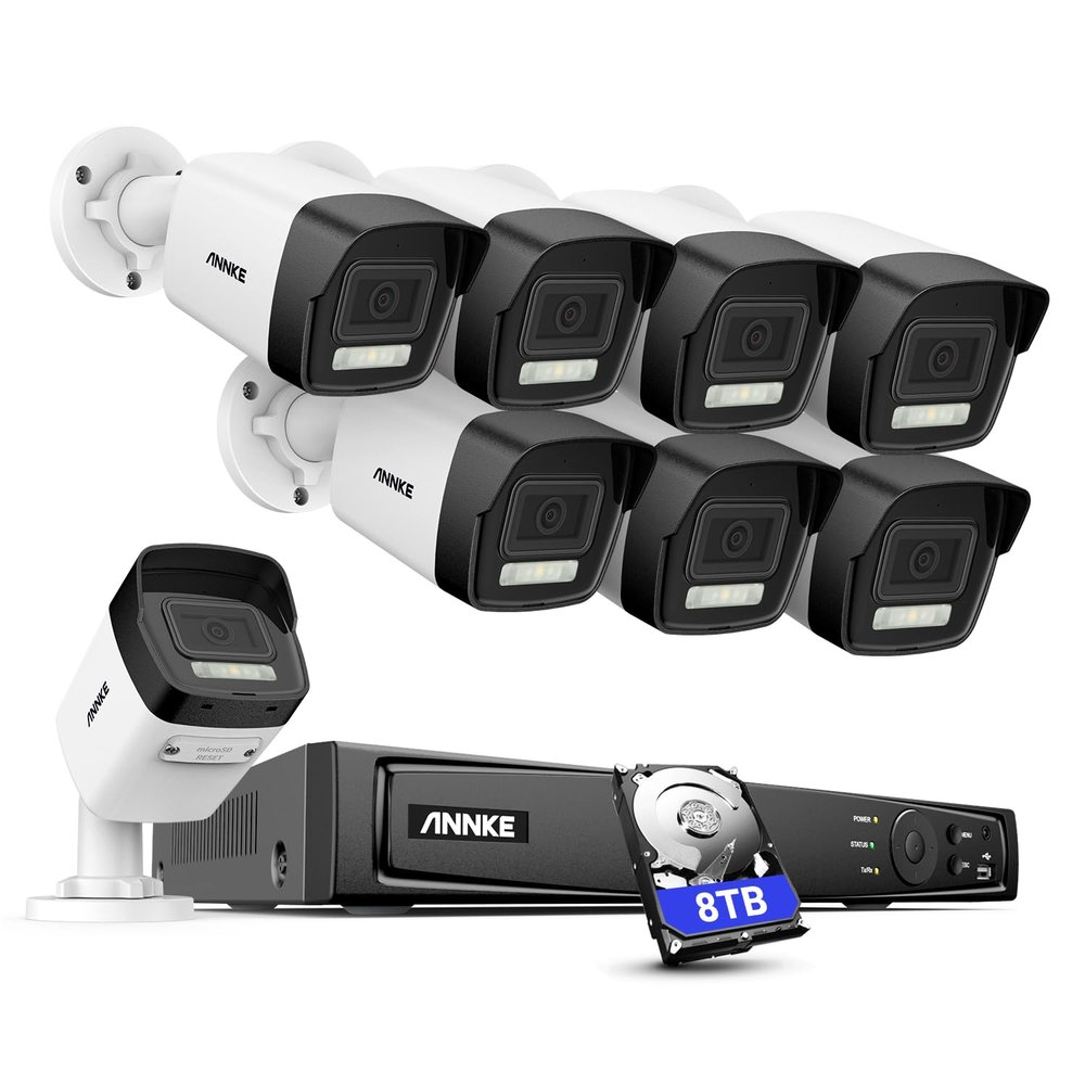 ANNKE 4k Security Camera System, 4X 8MP PoE IP Cameras, 8CH H.265+ NVR with 8TB HDD for Ultra-Long Recording, Smart Dual Light, Human&Vehicle Detection, 4mm Lens, IP67 Weatherproof