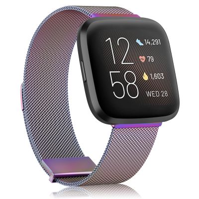 Amzpas Metal Band Compatible with Fitbit Versa 2 Bands / Fitbit Versa Bands for Women Men, Adjustable Stainless Steel Mesh Loop Magnetic Replacement Strap for Fitbit Versa 2 / Fitbit Versa / Versa