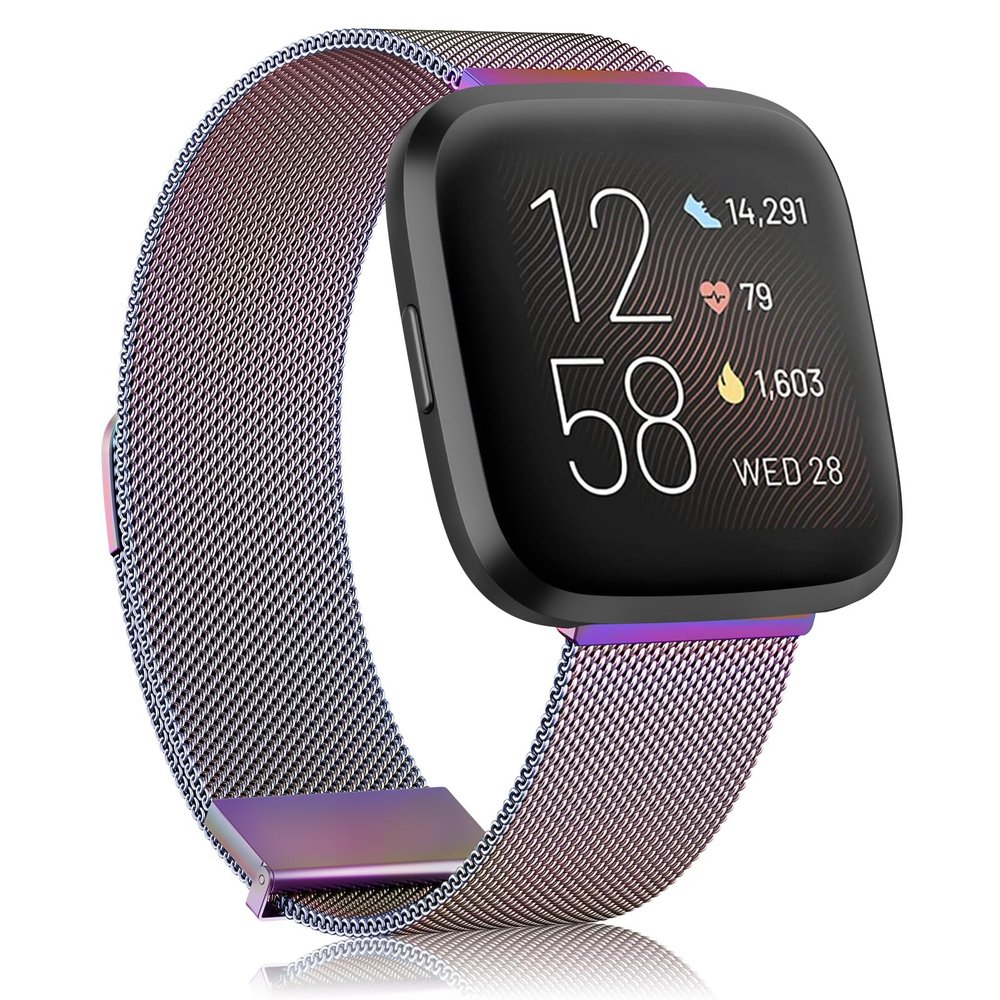 Amzpas Metal Band Compatible with Fitbit Versa 2 Bands / Fitbit Versa Bands for Women Men, Adjustable Stainless Steel Mesh Loop Magnetic Replacement Strap for Fitbit Versa 2 / Fitbit Versa / Versa