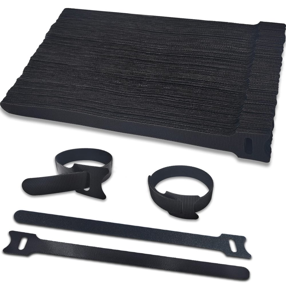 100pcs Reusable Cable Ties - Hook and Loop Cable Straps for Wire Management - 6 Inch Adjustable Cord Organizer & Wire Ties for Electronics, PC, Home Office & Garden - Black Fastening Wraps