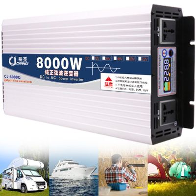6000W 7000W 8000W Peak Power Pure Sine Wave Power Inverter 12V 24V 48V 60V DC to AC 110V 220V with Outlets Car Inverter and Port Cooling Fans and LCD Display,8000W-12Vto220V