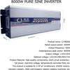 6000W 7000W 8000W Peak Power Pure Sine Wave Power Inverter 12V 24V 48V 60V DC to AC 110V 220V with Outlets Car Inverter and Port Cooling Fans and LCD Display,8000W-12Vto220V view 3
