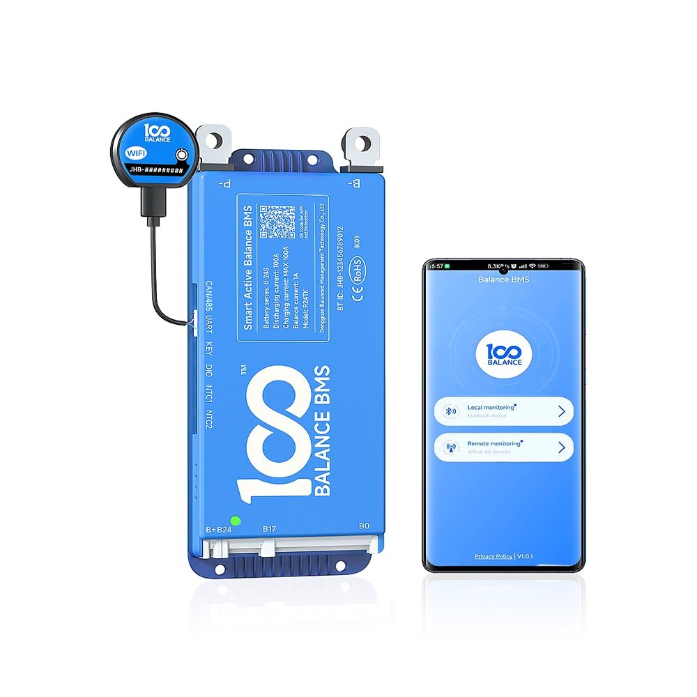 100BALANCE 100A 4-8S CAN BMS & Wi-Fi Set Smart Active Balance Protection Board Build-in Bluetooth & RS485/CAN Port