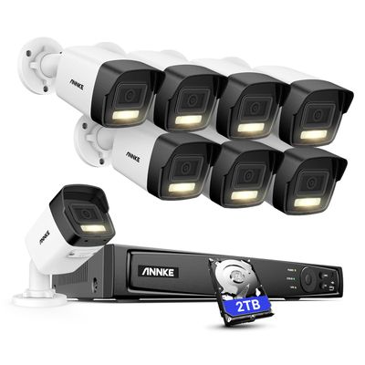 ANNKE 12MP PoE Security Camera System, 8pcs Smart 12MP Dual-Light Bullet Cameras with Human&Vehicle Detection 2.0, 8CH H.265+ NVR with 2TB HDD for Outdoor Security, IP67 Waterproof