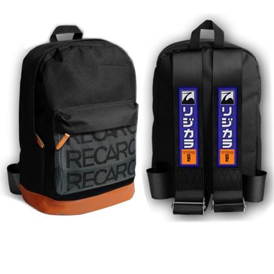 W-POWER JDM Bride Recaro Racing Laptop Travel Backpack Brown Bottom with Adjustable Harness Straps (TYPE-ONE-Black Strap)