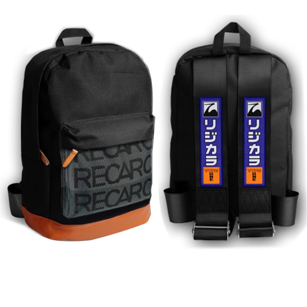 W-POWER JDM Bride Recaro Racing Laptop Travel Backpack Brown Bottom with Adjustable Harness Straps (TYPE-ONE-Black Strap)