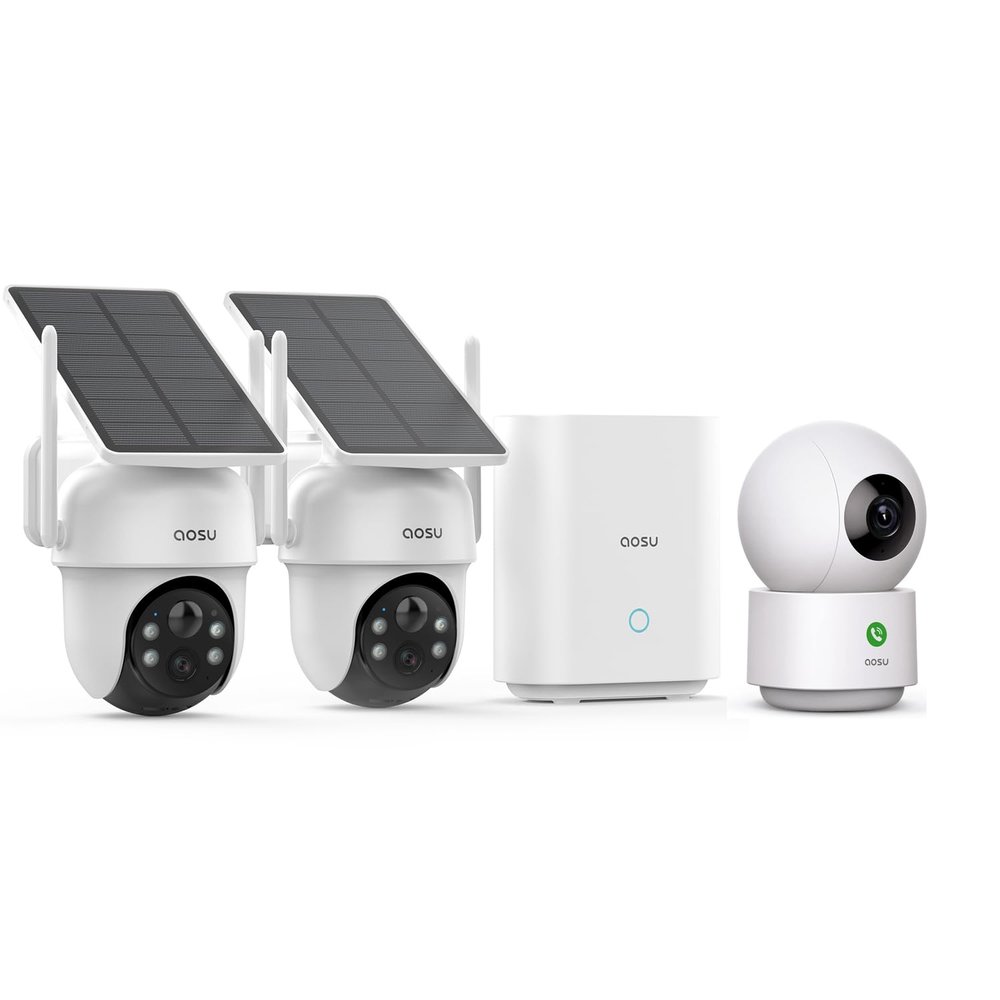 AOSU Security Cameras Outdoor Wireless, 2 Cam-Kit, No Subscription 2K Security Camera Indoor, Baby Monitor Pet Camera 360-Degree for Home Security