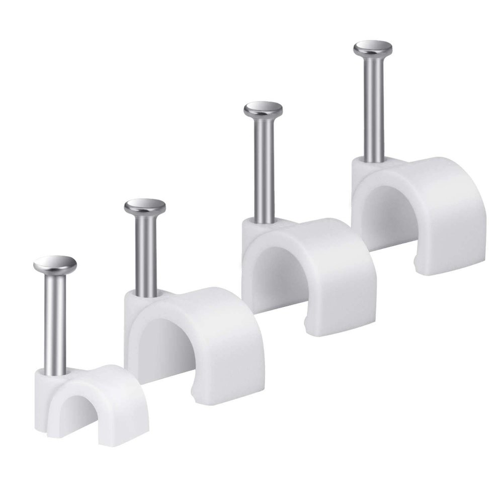 Cable Wire Clips 4mm 6mm 8mm 10mm Cable Management RG6 RG59 CAT5 CAT6 RJ45 Electrical Ethernet Dish TV Speaker Wire Cord Tie Holder Single Coaxial Nail Clamps(Pack of 2000)