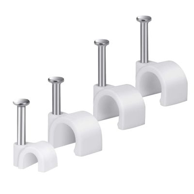 Cable Wire Clips 4mm 6mm 8mm 10mm Cable Management RG6 RG59 CAT5 CAT6 RJ45 Electrical Ethernet Dish TV Speaker Wire Cord Tie Holder Single Coaxial Nail Clamps (Pack of 400)