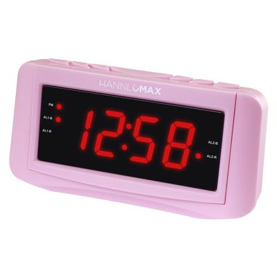 HANNLOMAX HX-117CR Alarm Clock Radio, PLL AM/FM Radio, 1.2" Red LED Display, Dual Alarm, Alarm Wake Up to Radio or Buzzer (Pink)