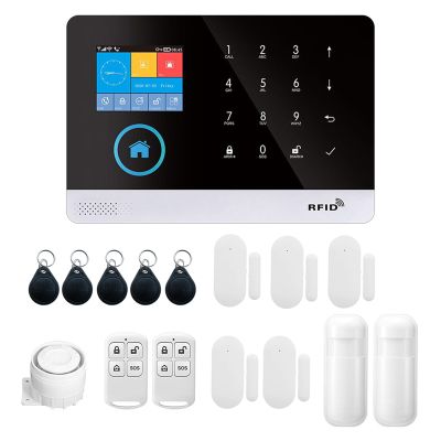 Matybobe WiFi GSM Home Alarm Security System, 2.4in LCD Wireless DIY Smart Home Burglar Security Alarm System 16 Piece Kit, Compatible with Alexa Google Home Voice Control for Home Security