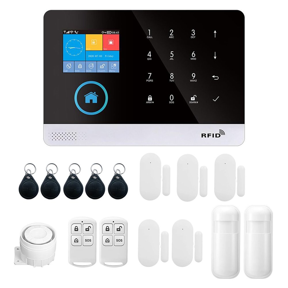 Matybobe WiFi GSM Home Alarm Security System, 2.4in LCD Wireless DIY Smart Home Burglar Security Alarm System 16 Piece Kit, Compatible with Alexa Google Home Voice Control for Home Security