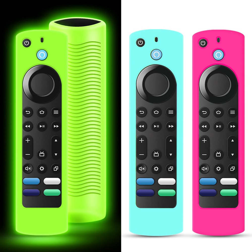 3 Pack Silicone Remote Cover Replacement Compatible with Toshiba and Insignia Fire TV Remote, Lightweight Anti Slip Shockproof Remote Case Glow in The Dark Green Rose Red Sky Blue