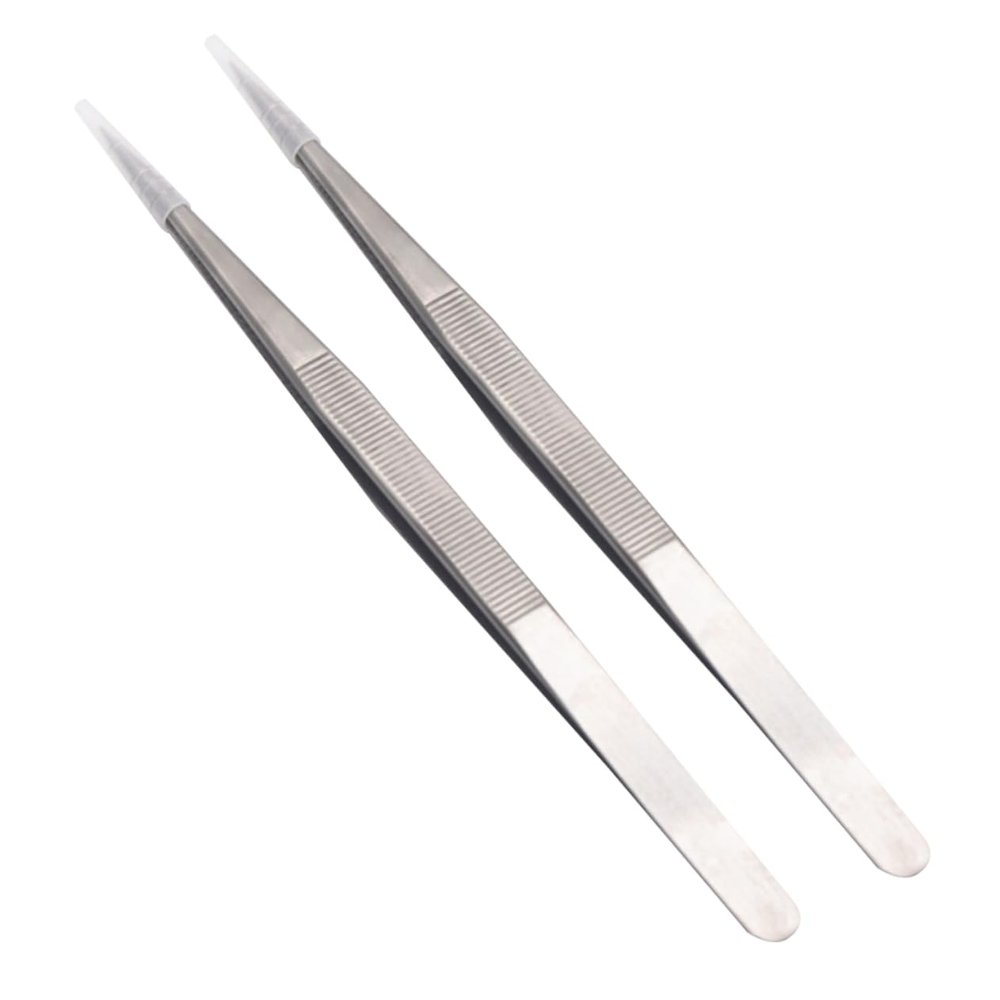 NOLITOY 2pcs Professional Steel Tweezers Set Pointed Tweezers Kit Soft Tip for Jewelry Making Nail Art