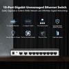 10 Port Gigabit Switch, 8 x 100/1000Mbps Ports, 2 Gigabit Uplink, Support Vlan, Metal Fanless Unmanaged Plug and Play YuLinca Ethernet Switch view 2