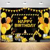10x6.5ft Construction Happy Birthday Backdrop Black Yellow Balloons Trucks Excavator Photography Background Kids Boys Birthday Party Decoration Supplies Photo Booth Props view 1