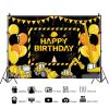 10x6.5ft Construction Happy Birthday Backdrop Black Yellow Balloons Trucks Excavator Photography Background Kids Boys Birthday Party Decoration Supplies Photo Booth Props view 2