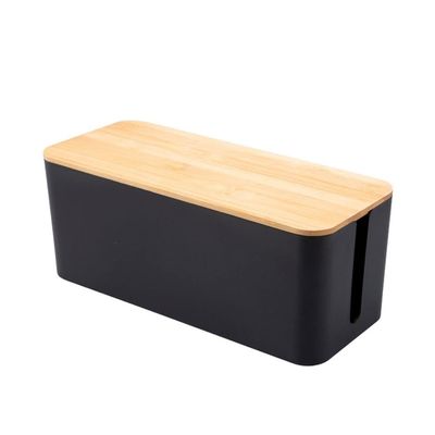 1PCS Cable Storage Box,Wooden Power Line Storage Case Desktop Cable Finishing Hidden Black Line Storage Bin Data Cable Storage Box(M-Bamboo Black)