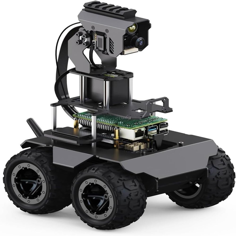 XYGStudy RaspRover Open-Source 4WD AI Robot Compatible with Raspberry Pi 4B with Dual Controllers and Computer Vision, PI4B-4GB Included (RaspRover PT PI4B AI Kit)